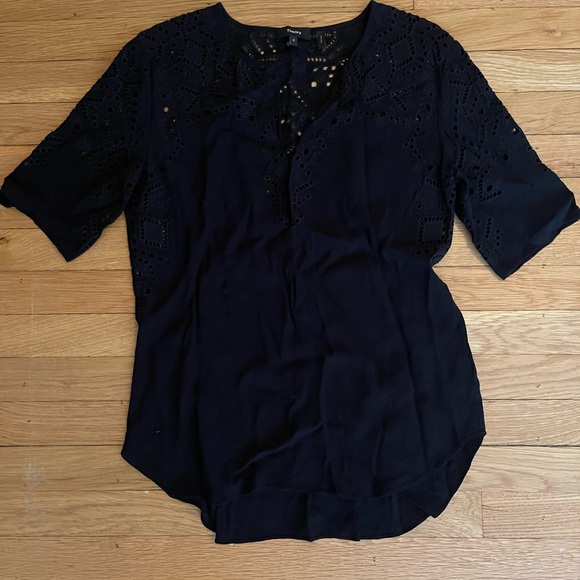 Theory Black Antazie Ghost Crepe Eyelet Blouse - Picture 5 of 6